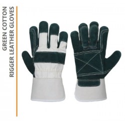 Green Cotton Rigger Leather Gloves